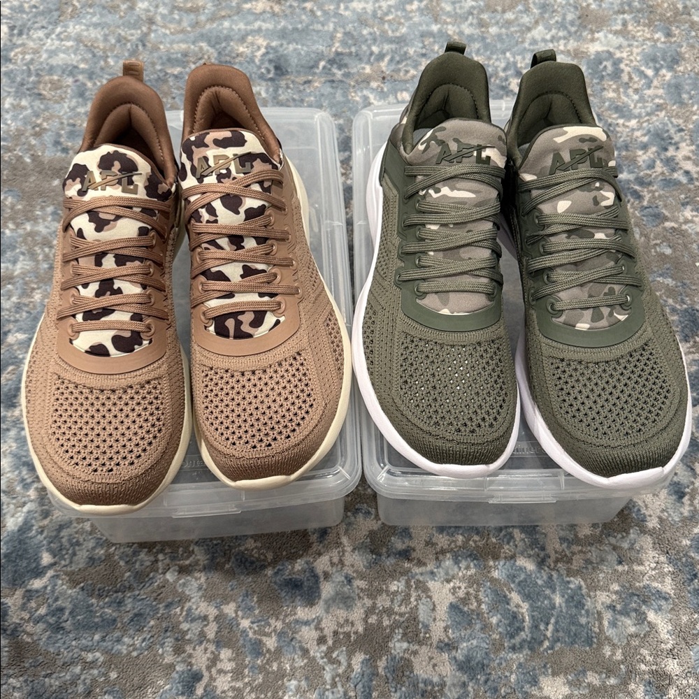 APL Camo Olive and Almond Leopard Sneakers 2 pairs size 8 techloom tracer